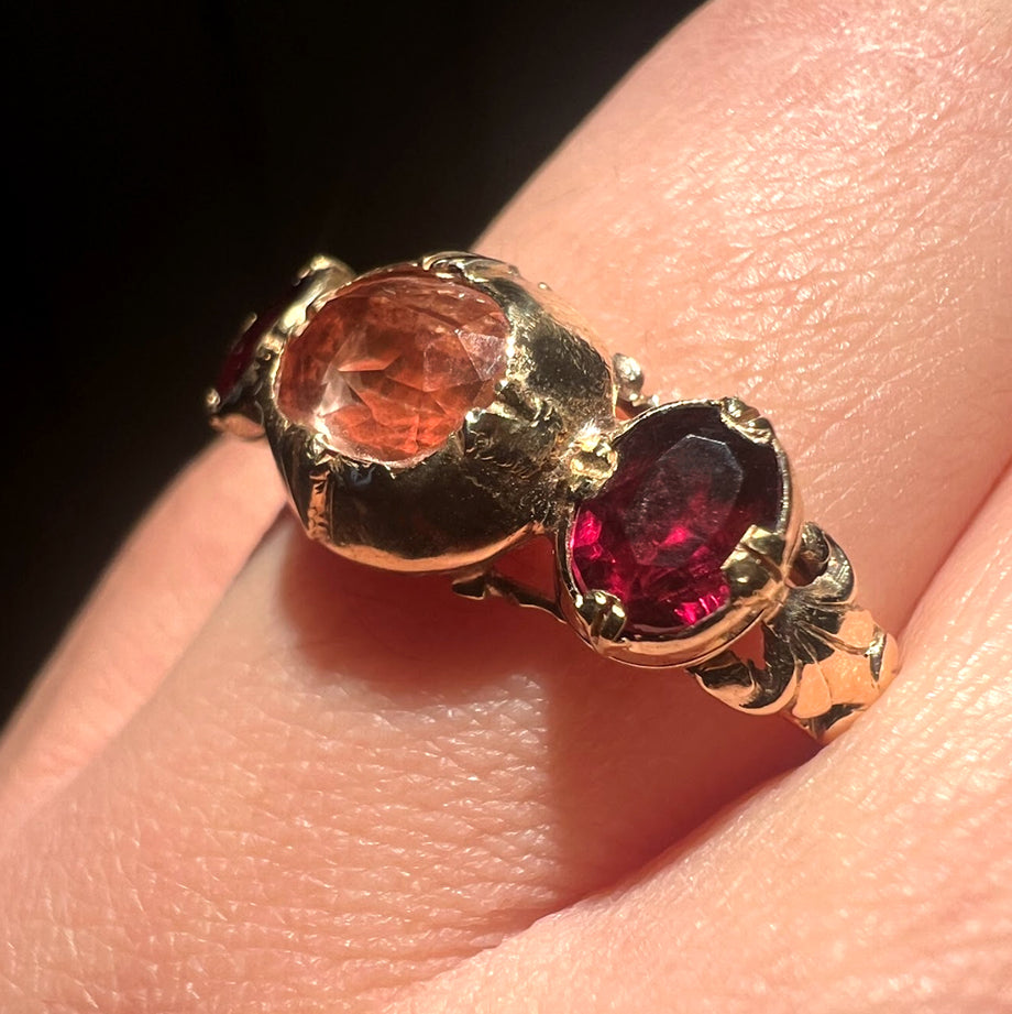 The Antique French 19th Century Topaz and Garnet Ring