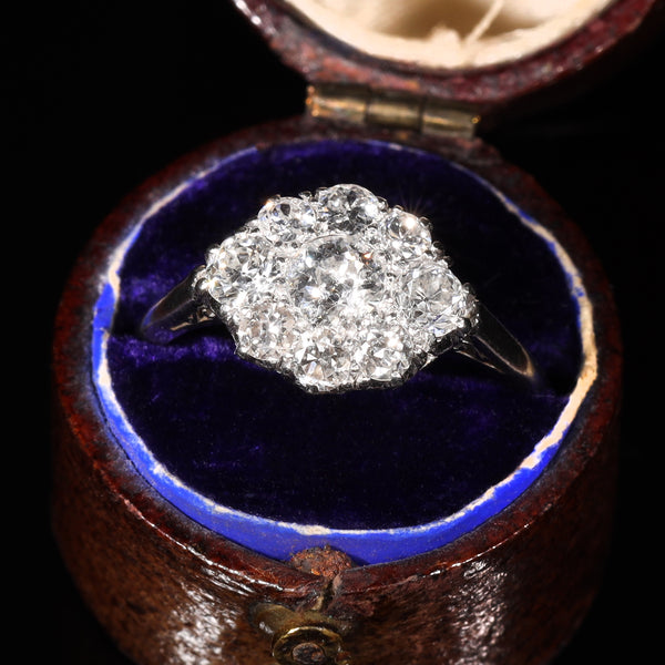 The Antique Platinum Brilliant Cut Diamond Cluster Ring