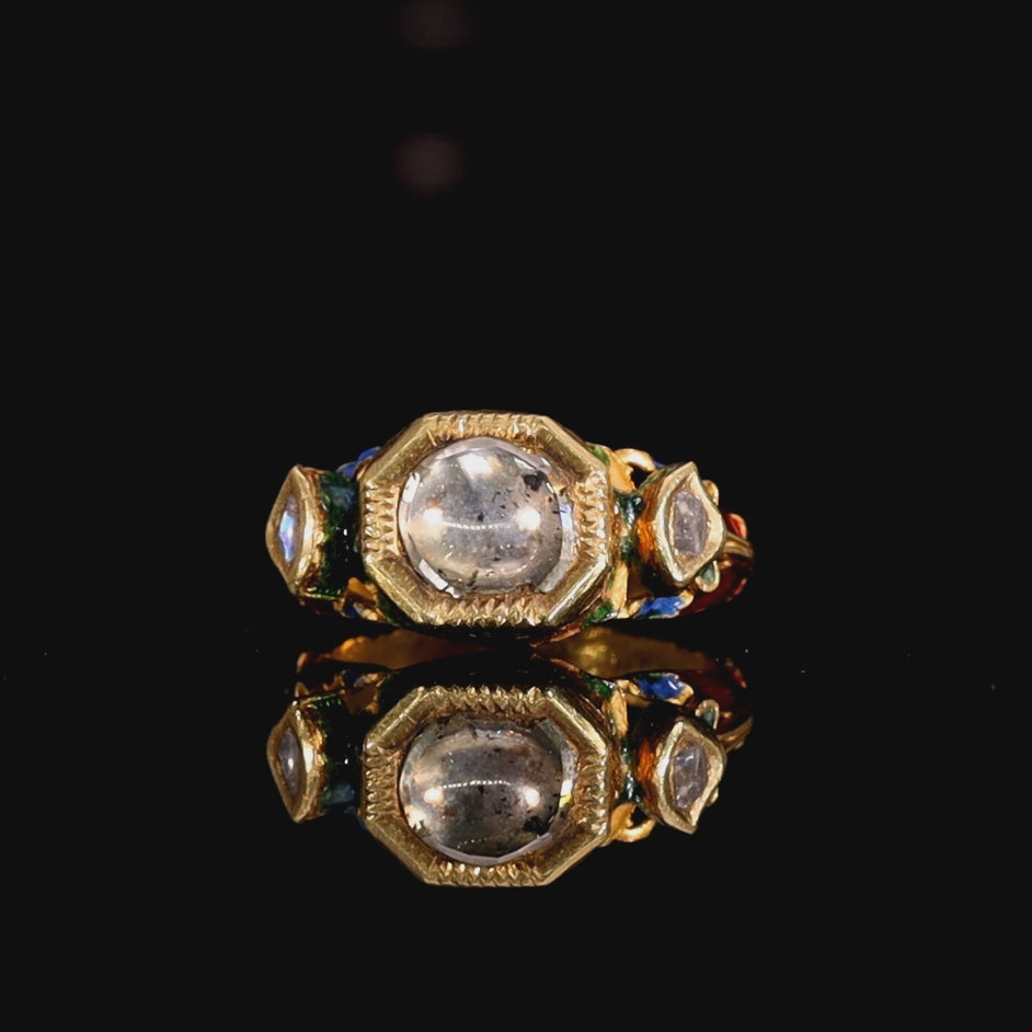 The Antique 19th Century Northern Indian Mughal Diamond And Enamel Meenakari Ring