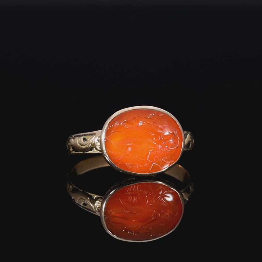 The Ancient Roman Carnelian Stag and Scorpion Intaglio Ring