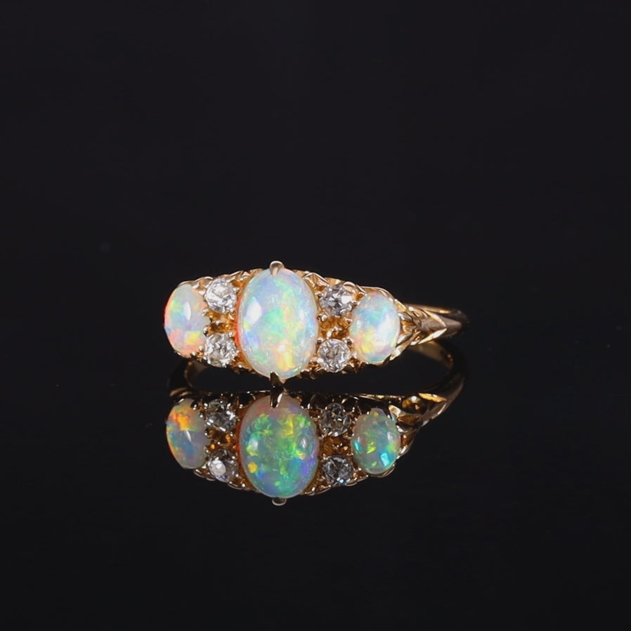 The Antique Edwardian 1906 3 Opal And Diamond Ring