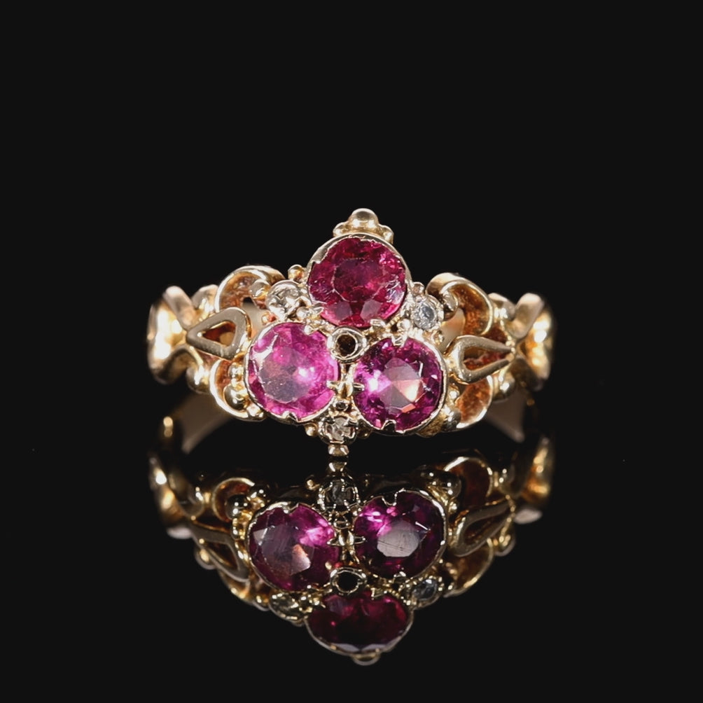 The Antique Victorian Garnet and Diamond Trefoil Ring