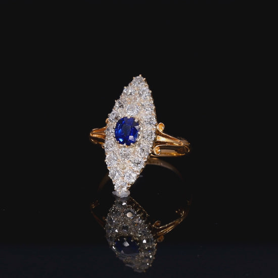 The Antique Victorian Sapphire And Old Cut Diamond Navette Ring