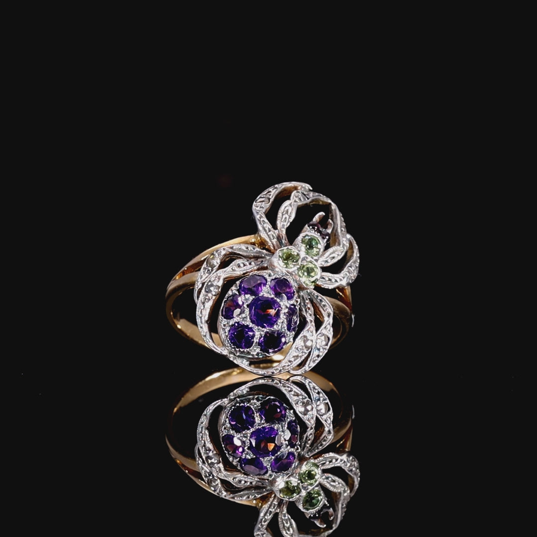 The Vintage Peridot, Amethyst, Garnet And Diamond Spider Ring