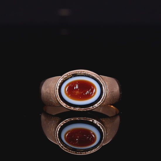 The Ancient Roman Bullseye Agate Hippocampus Intaglio Signet Ring