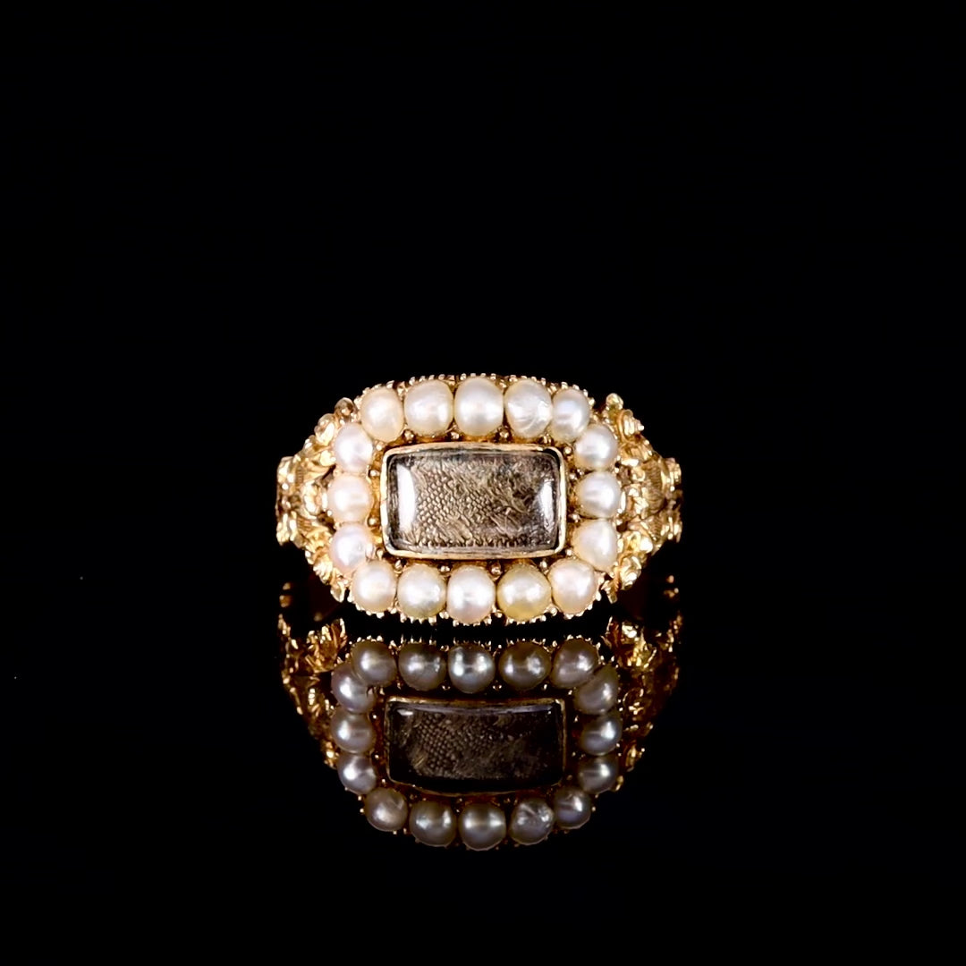 The Antique Georgian 1829 Pearl And Hairwork Mourning Ring