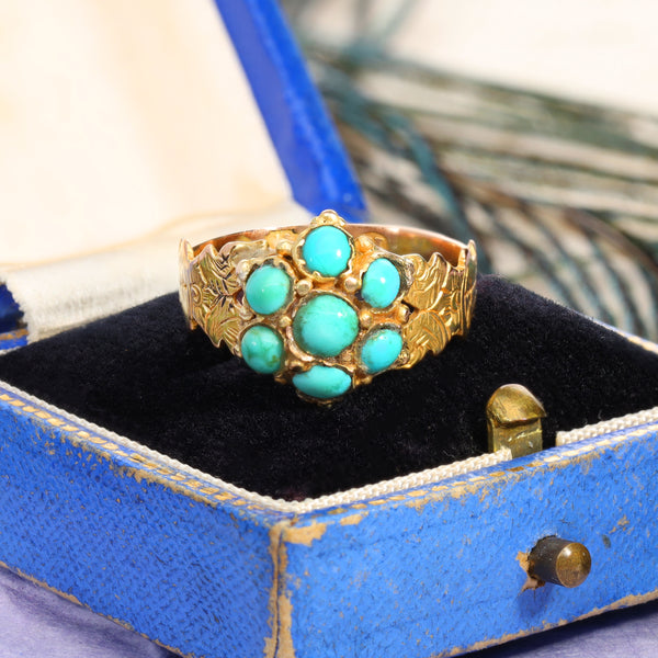 The Antique Victorian 1868 Seven Turquoise Ring