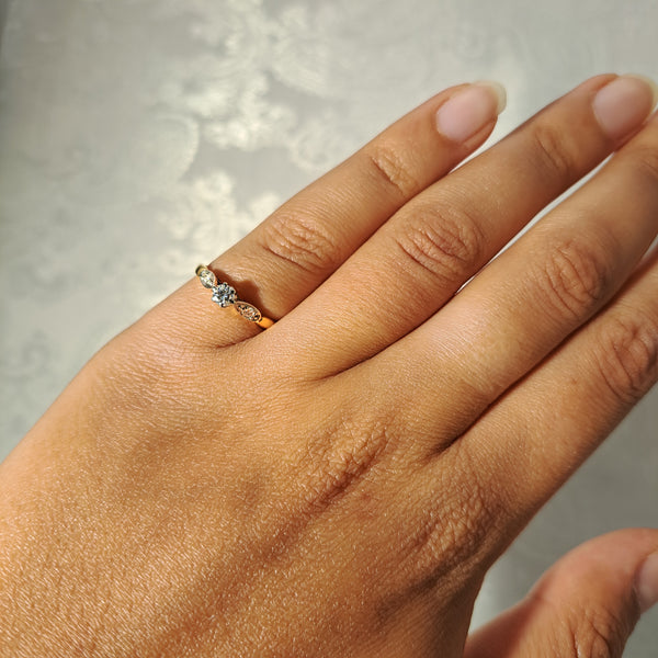 The Vintage Brilliant Cut Diamond Leafy Shoulders Ring - Antique Jewellers