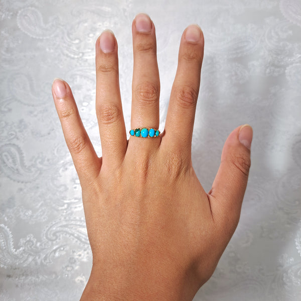 The Antique Victorian 1898 Turquoise and Old Cut Diamond Ring - Antique Jewellers