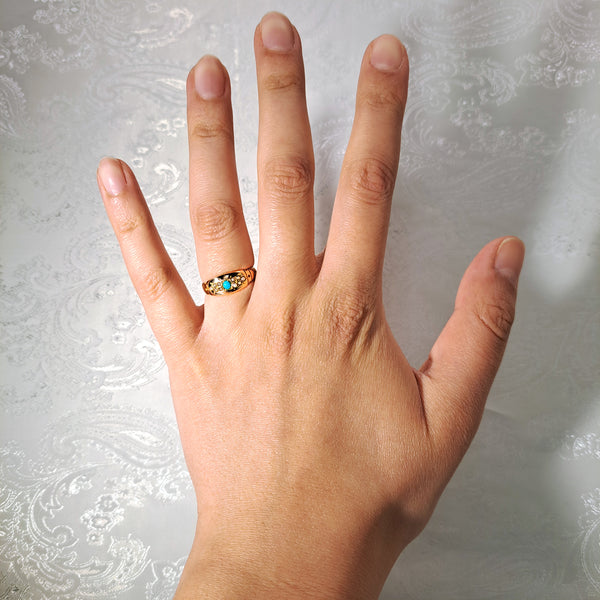 The Antique 1896 Victorian Turquoise and Pearl Ring - Antique Jewellers