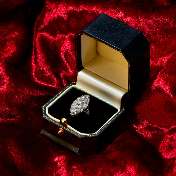The Antique Art Deco Navette Old European Cut Diamond Ring - Antique Jewellers