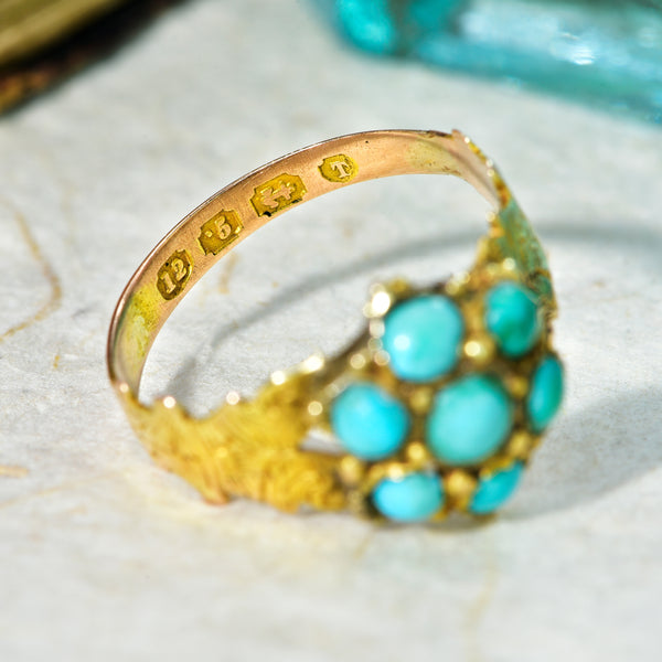 The Antique Victorian 1868 Seven Turquoise Ring - Antique Jewellers