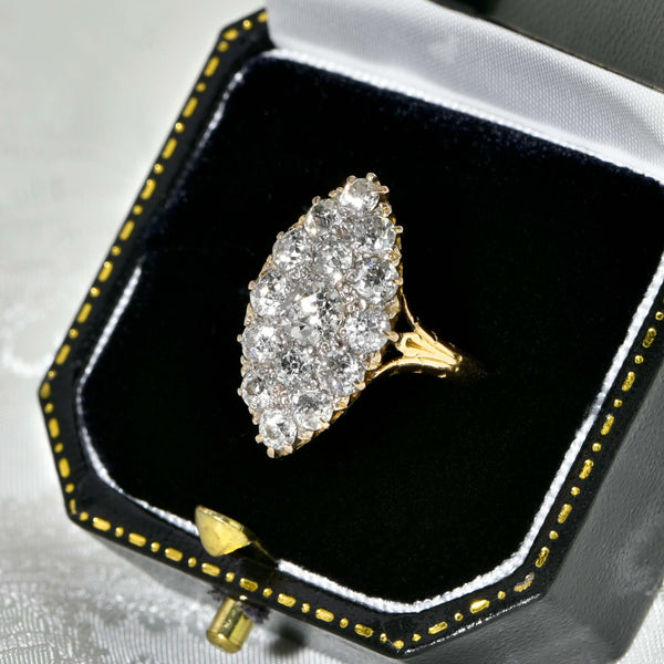 The Antique Victorian Marquise Old European Cut Diamond Ring - Antique Jewellers