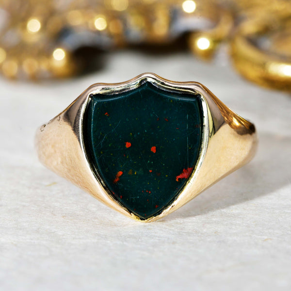 The Antique 1901 Bloodstone Shield Signet Ring - Antique Jewellers