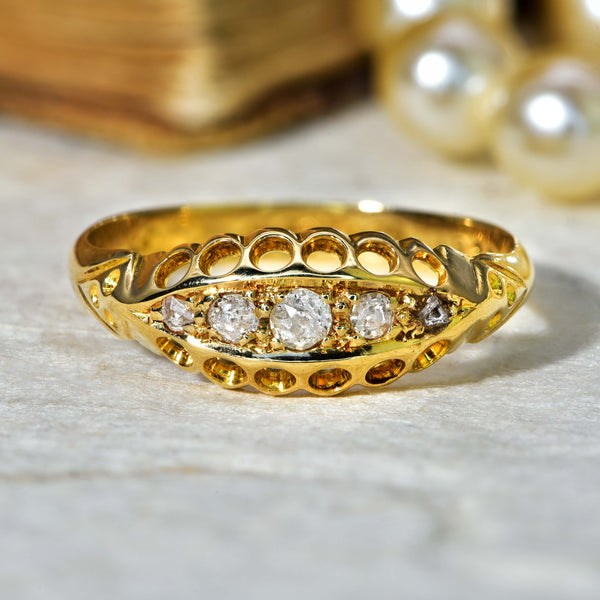 The Antique 1912 Five Old Cut Diamond Boat Ring - Antique Jewellers
