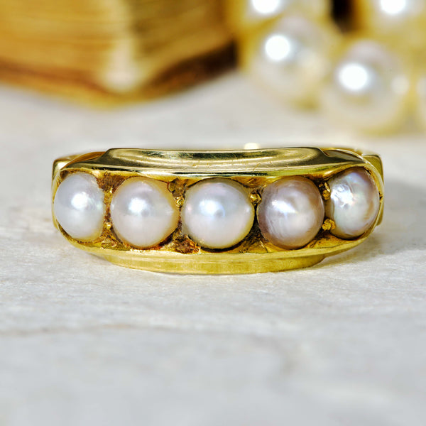 The Antique Victorian 1880 Five Pearl Ring