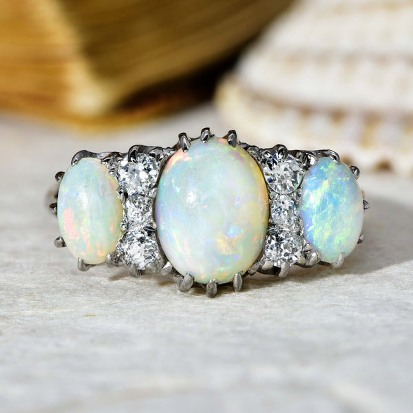 The Antique Art Deco Opal and Diamond Dazzling Ring