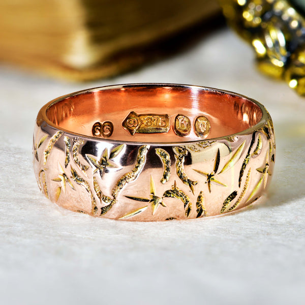 The Antique 1917 Embossed Rose Gold Wedding Ring - Antique Jewellers