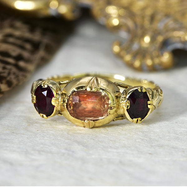 The Antique 19th Century Thomason Topaz and Garnet Ring - Antique Jewellers