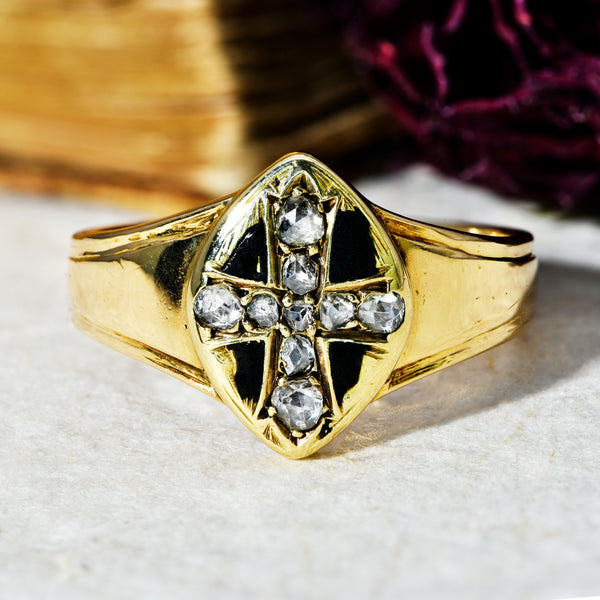 The Antique Victorian 1870 Cross Of Diamonds Mourning Ring - Antique Jewellers