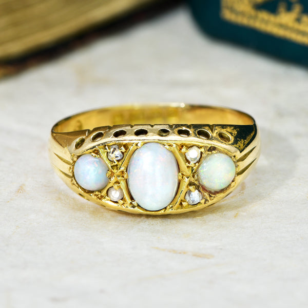 The Antique 1918 Three Opal and Diamond Ring - Antique Jewellers