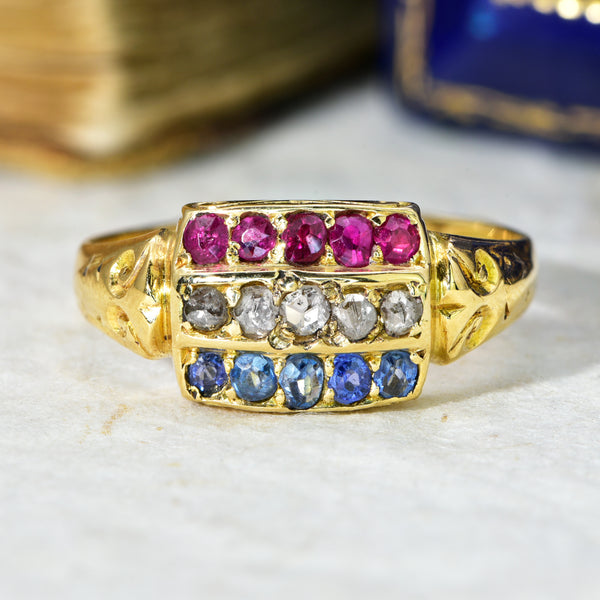 The Antique 1903 Edwardian Ruby, Diamond and Sapphire Ring