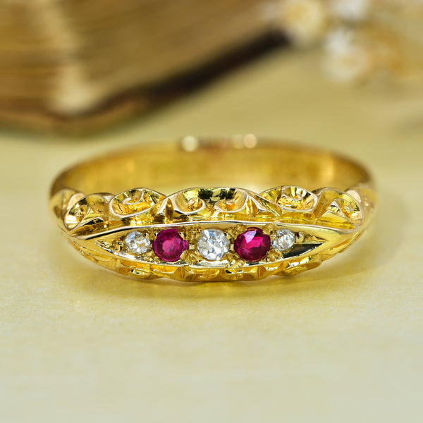 The Antique 1918 Ruby and Diamond Elaborate Ring - Antique Jewellers