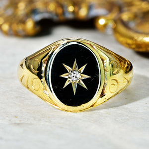 The Vintage 1987 Cut Brilliant Diamond Star Signet Ring - Antique Jewellers