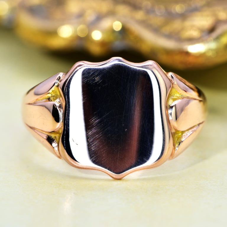 The Antique 1915 Rose Gold Shield Signet Ring - Antique Jewellers