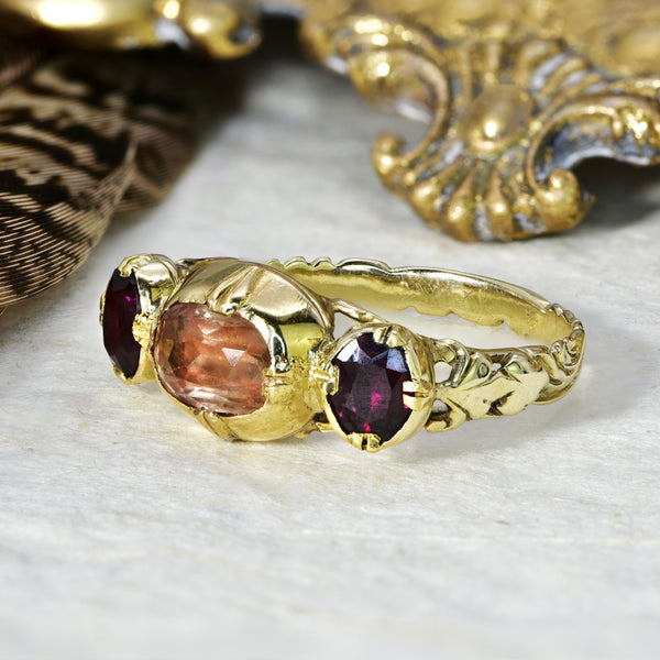 The Antique 19th Century Thomason Topaz and Garnet Ring - Antique Jewellers