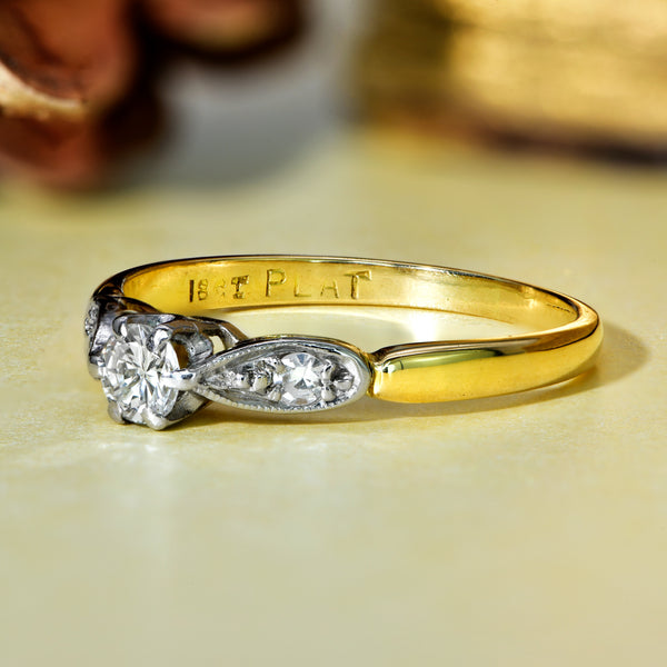 The Vintage Brilliant Cut Diamond Leafy Shoulders Ring - Antique Jewellers