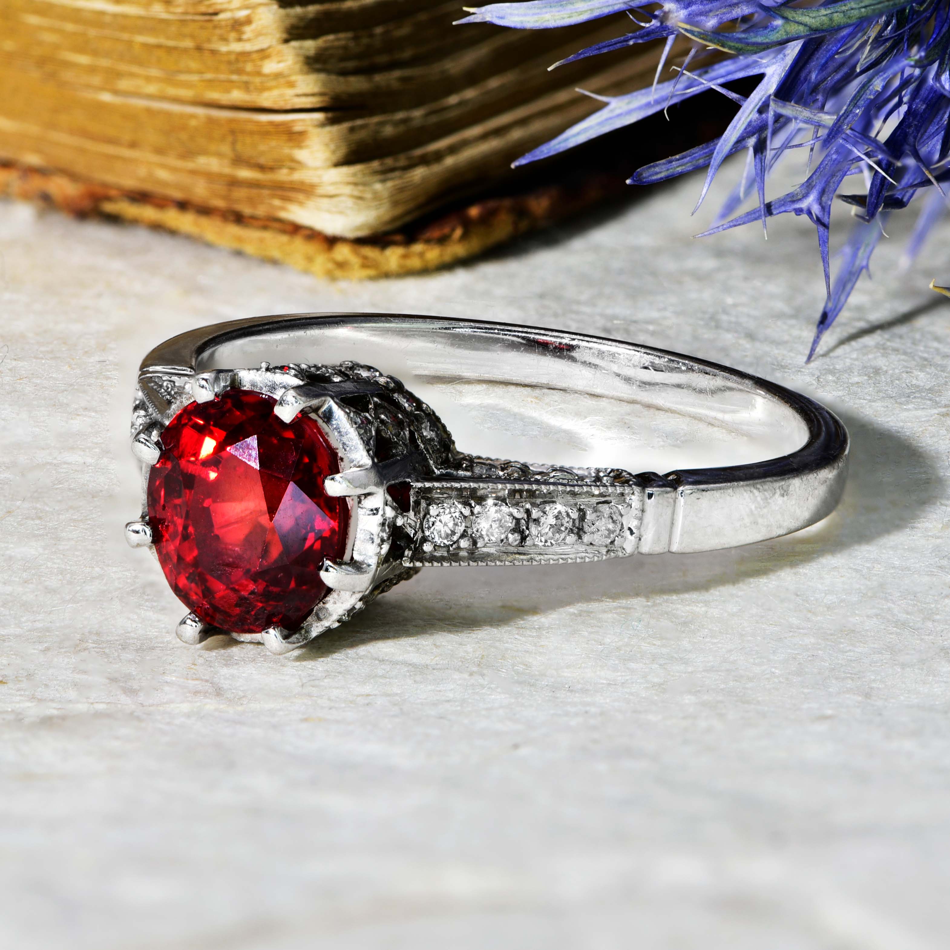 The Contemporary Ruby and Diamond Encrusted White Gold Ring