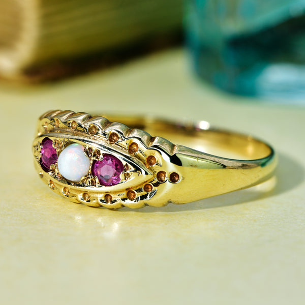 The Vintage 1997 Ruby and Opal Ring - Antique Jewellers