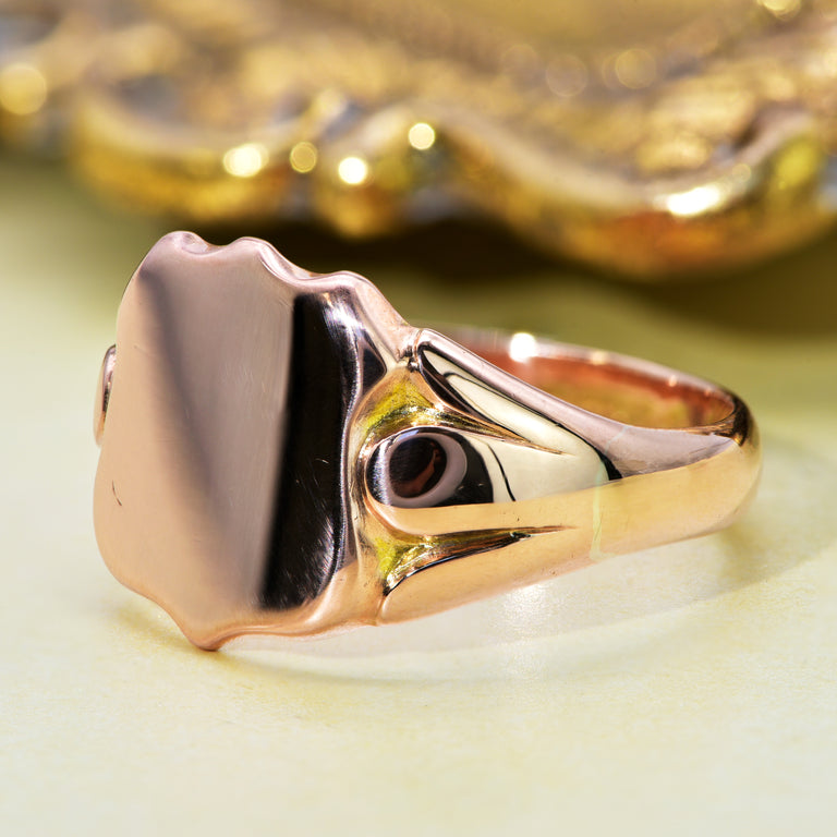 The Antique 1915 Rose Gold Shield Signet Ring - Antique Jewellers