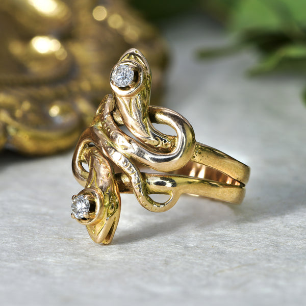 The Vintage Diamond Crowned Snake Ring - Antique Jewellers