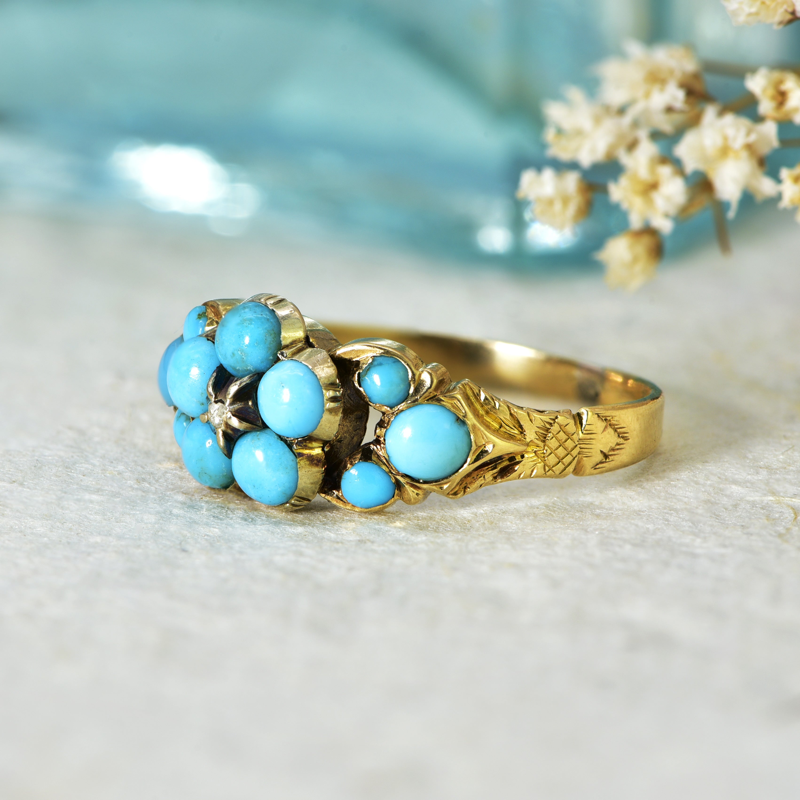 The Antique Victorian Gold and Turquoise Forget Me Not Ring