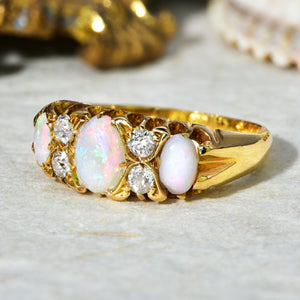 The Antique Late Victorian Three Opal and Four Diamond Ring - Antique Jewellers