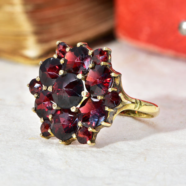 The Vintage Stepped Garnet Cluster Ring - Antique Jewellers
