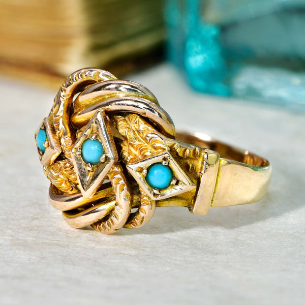 The Antique Victorian 1854 Turquoise Rope Ring - Antique Jewellers