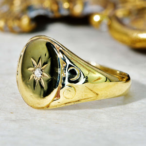The Vintage 1987 Cut Brilliant Diamond Star Signet Ring - Antique Jewellers