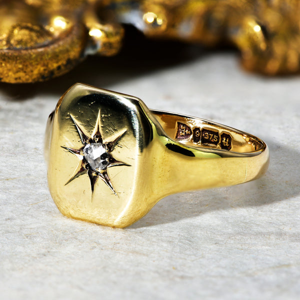 The Vintage 1945 Rose Cut Diamond Star Signet Ring - Antique Jewellers