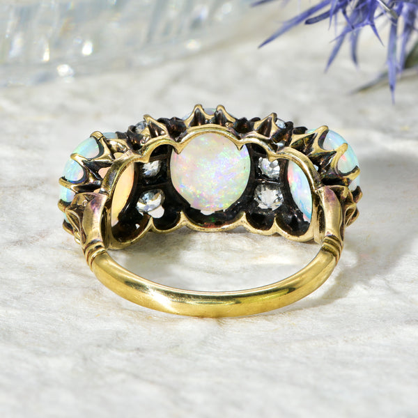 The Antique Victorian Opal and Old European Cut Diamond Ring - Antique Jewellers