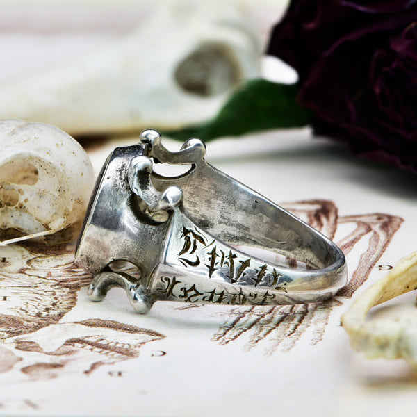 The Ancient 1601 Renaissance Silver Memento Mori Portrait Ring - Antique Jewellers