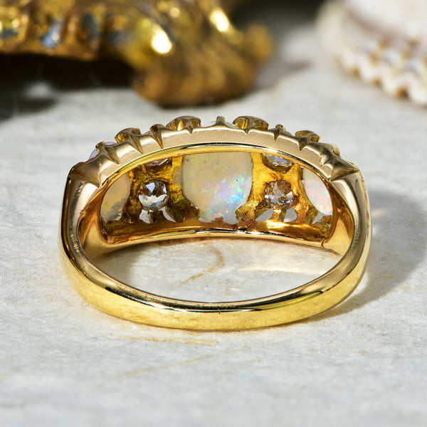 The Antique Late Victorian Three Opal and Four Diamond Ring - Antique Jewellers