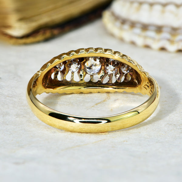 The Antique Edwardian Engraved Gold & Five Diamond Ring - Antique Jewellers