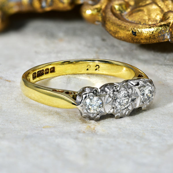 The Vintage 1979 Illusion Set Brilliant Cut Trio of Diamonds Ring - Antique Jewellers
