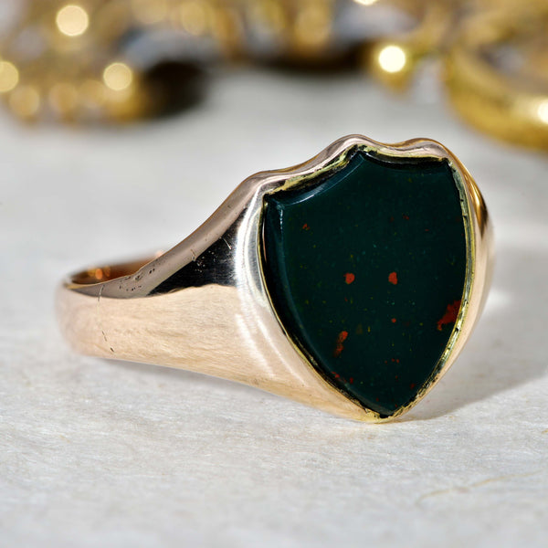 The Antique 1901 Bloodstone Shield Signet Ring - Antique Jewellers
