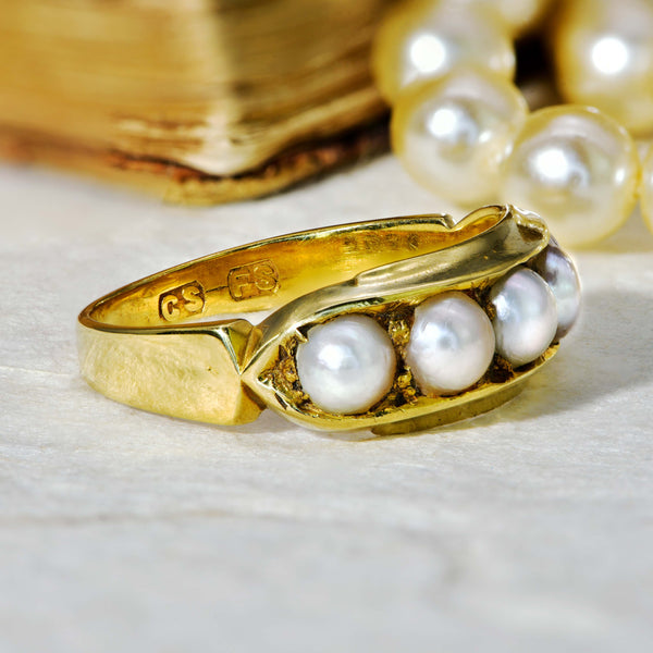 The Antique Victorian 1880 Five Pearl Ring - Antique Jewellers