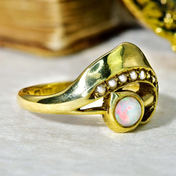 The Antique 1901 Opal and Pearl Abstract Ring - Antique Jewellers