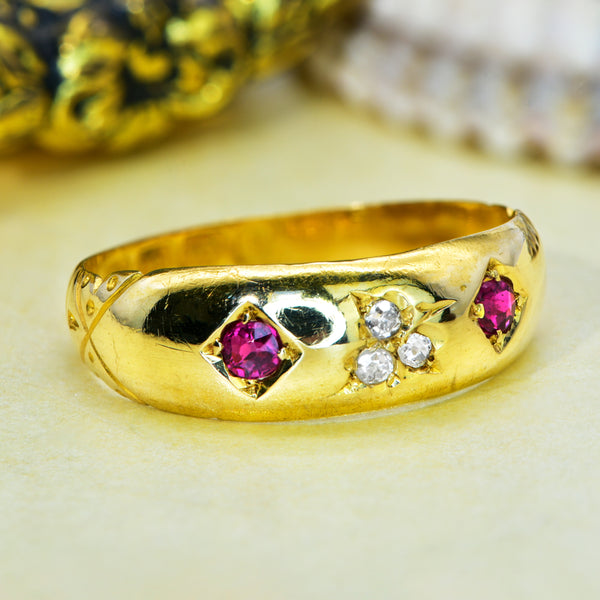 The Antique Victorian 1893 Ruby and Old Cushion Cut Diamond Ring - Antique Jewellers